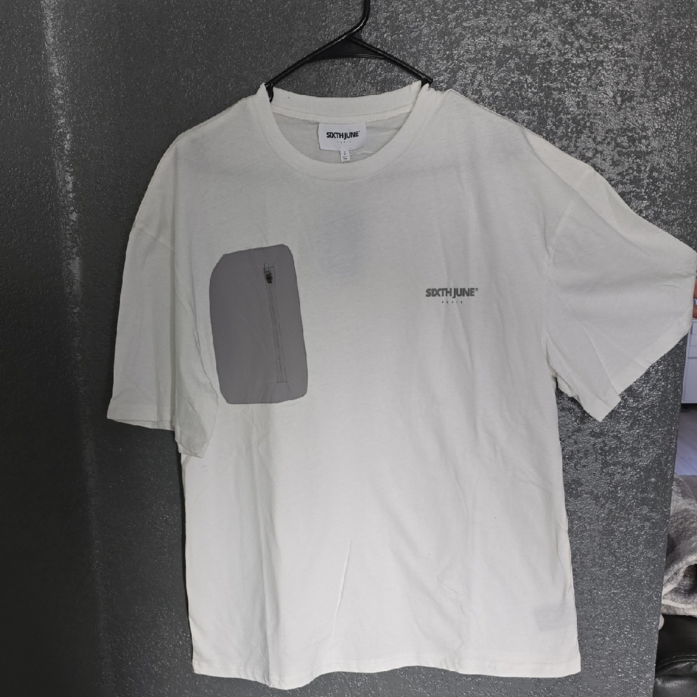 White Tee with Gray Pocket